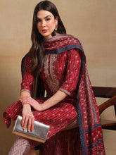 Women Maroon Silk Blend Embroidered Straight Kurta Pant Set With Dupatta-PKSKD2235